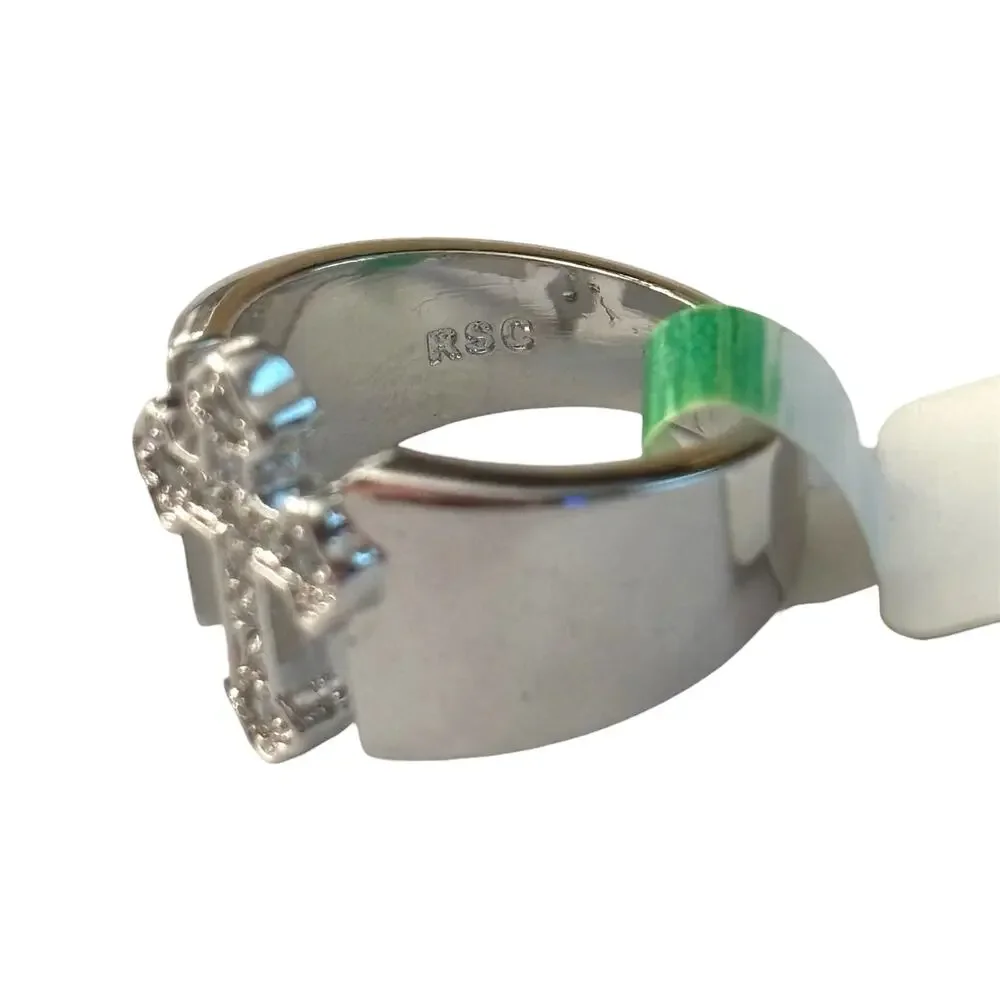 RSC Silver Tone Cubic Zirconia Cross Statement Ring - Size 5 - NWT